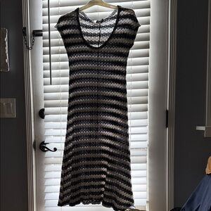 Zara Black and Gray Striped Midi Dress